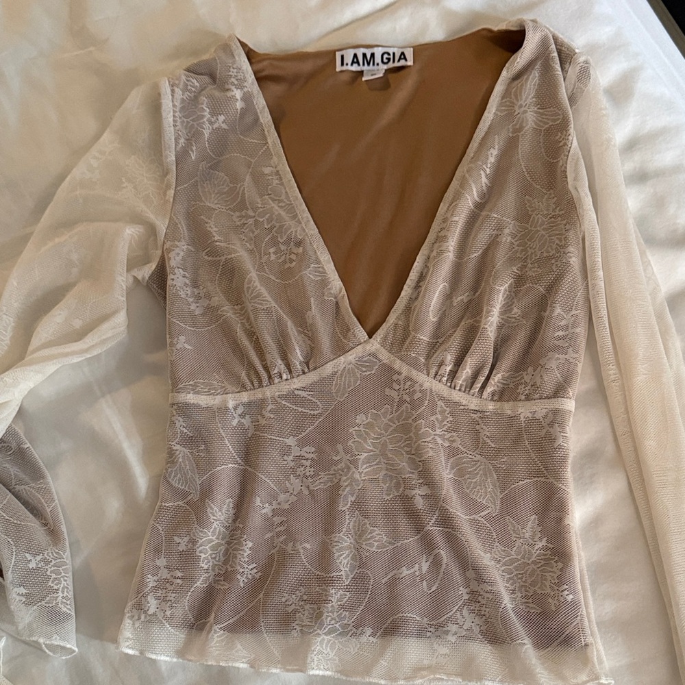 I.AM.GIA White Sheer Floral V-Neck Top - Picture 5 of 5